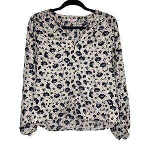 Levis Floral Blouse Women Size S Cream Navy Balloon Sleeve Dark Floral Romantic